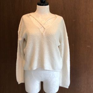 Cream knit sweater cross neck